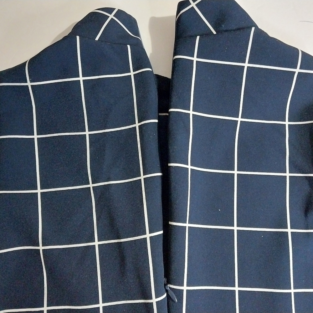 LULUS size L Dark Blue and White Checkered Midi Elegant Formal Dress - Picture 14 of 16